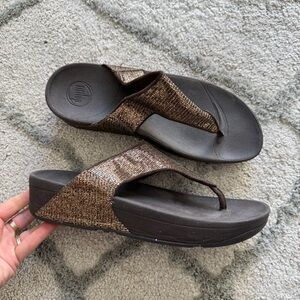 Fitflop Lottie Sandals Thong Flip Flop Bronze brown metallic slip on wedge 9